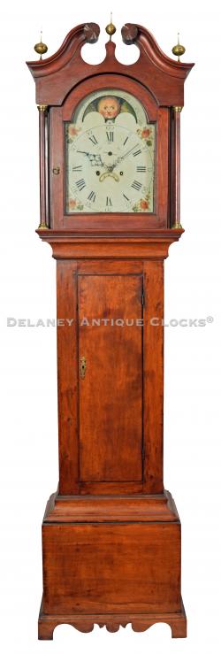An unsigned birch case tall clock attributed to Benjamin Clark Gilman in Exeter, New Hampshire. This case is a country form. 222055.