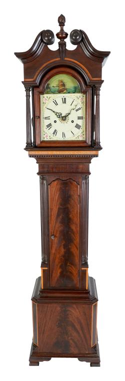 A bench-made Rocking ship Grandmother clock with a two-train time & strike weight-driven movement. 223127.