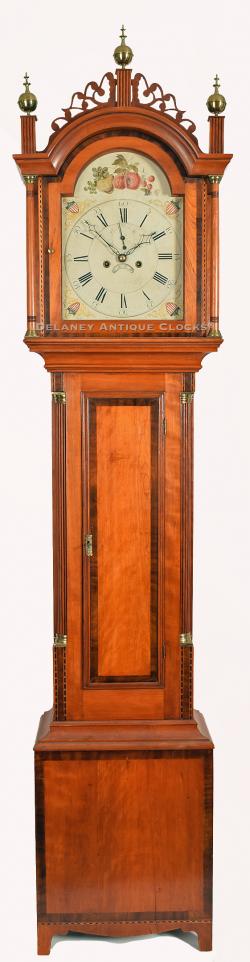 Samuel Abbott of Dover, New Hampshire. Tall clock featuring an inlaid cherry case. 2691.