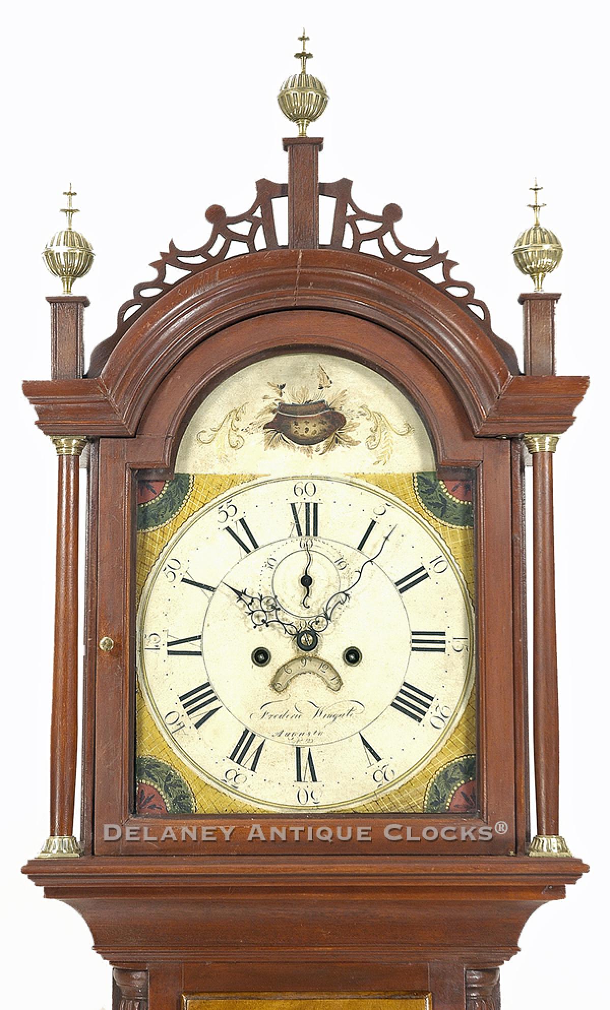 Frederick Wingate of Augusta, Maine. No. 123. A Maine grandfather clock. UU-73. Delaney Antique Clocks.