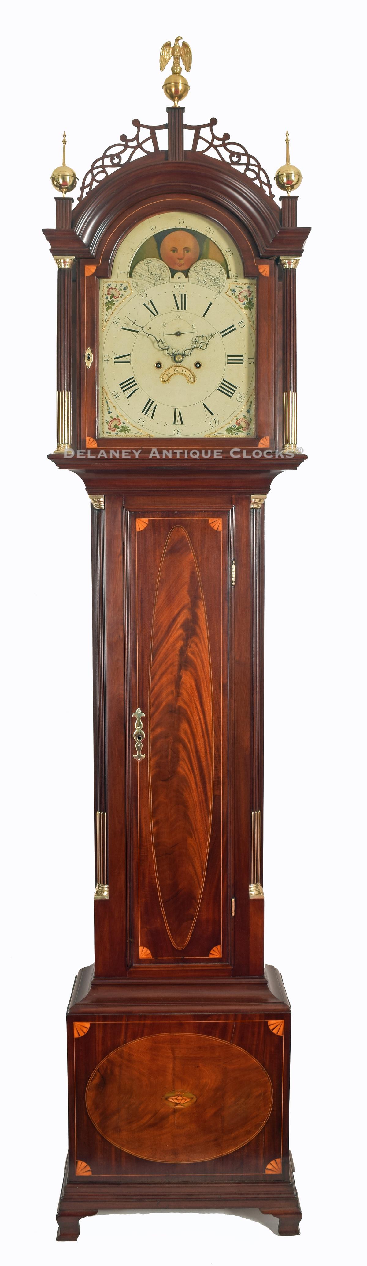 A high style inlaid mahogany cased tall clock. 220039. Delaney Antique Clocks