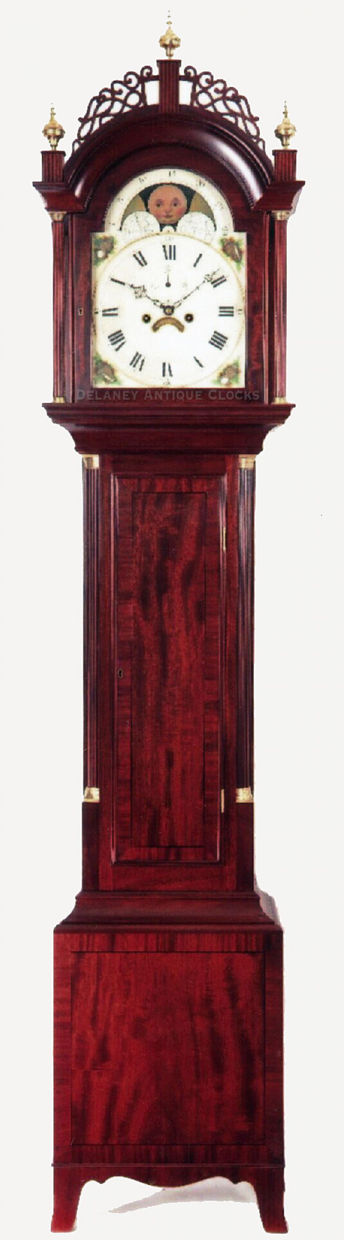 Aaron Willard tall case clock. Boston. Paul Revere set up label. Case stamped “O.M.M,” Ozias Metcalf Morse cabinetmaker. UU-2.