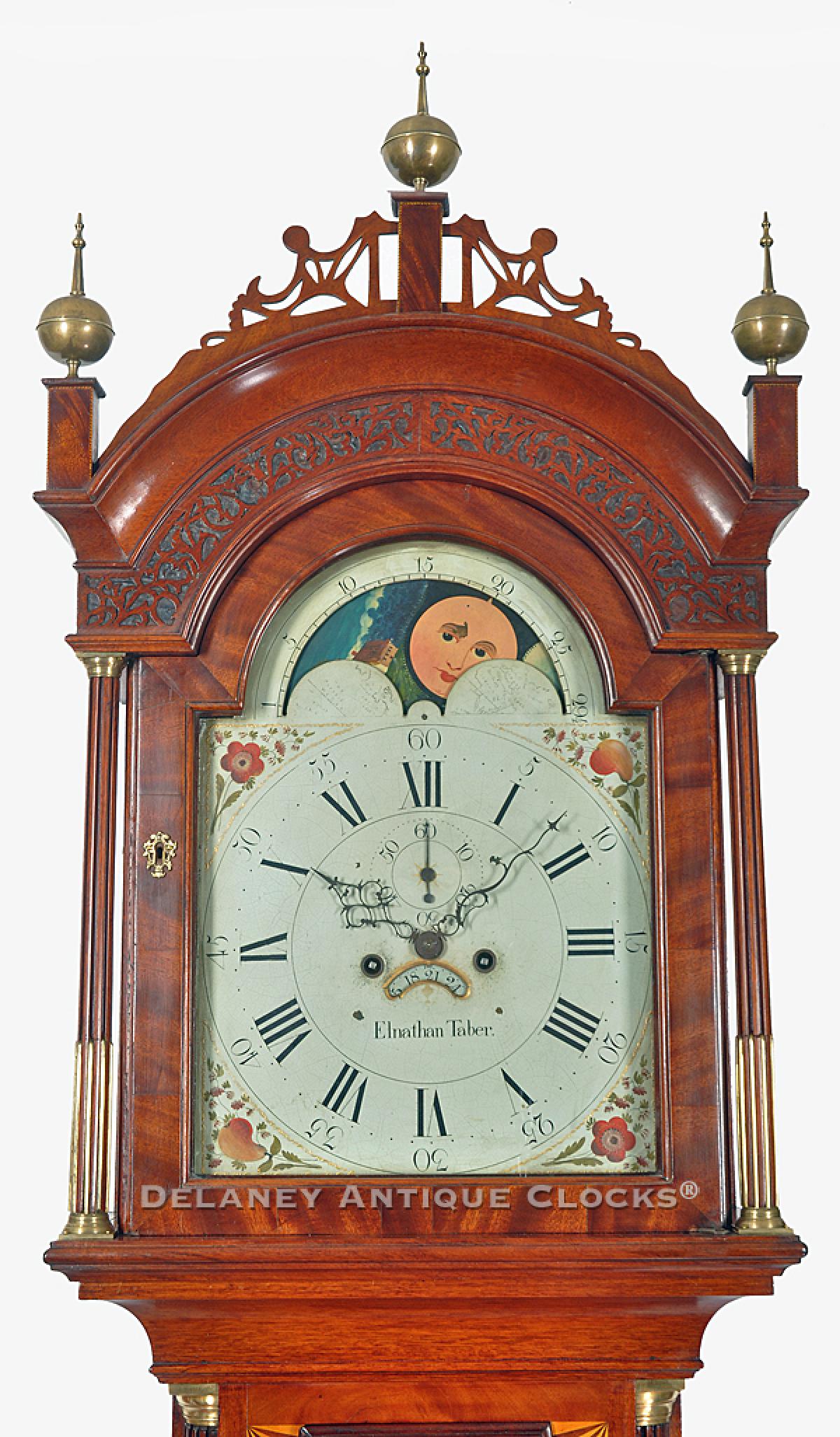 Elnathan Taber grandfather clock. Stephen Badlam cabinetmaker. John Minot numbered 89 signed dial. 212044