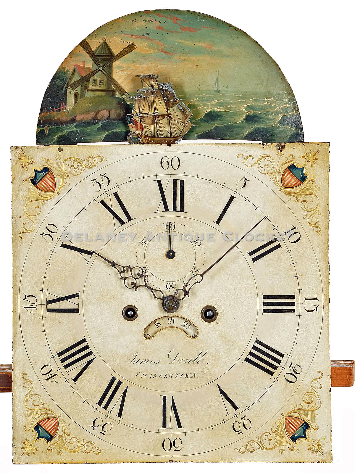 James Doull rocking ship tall clock dial. Charlestown, Mass. 212045