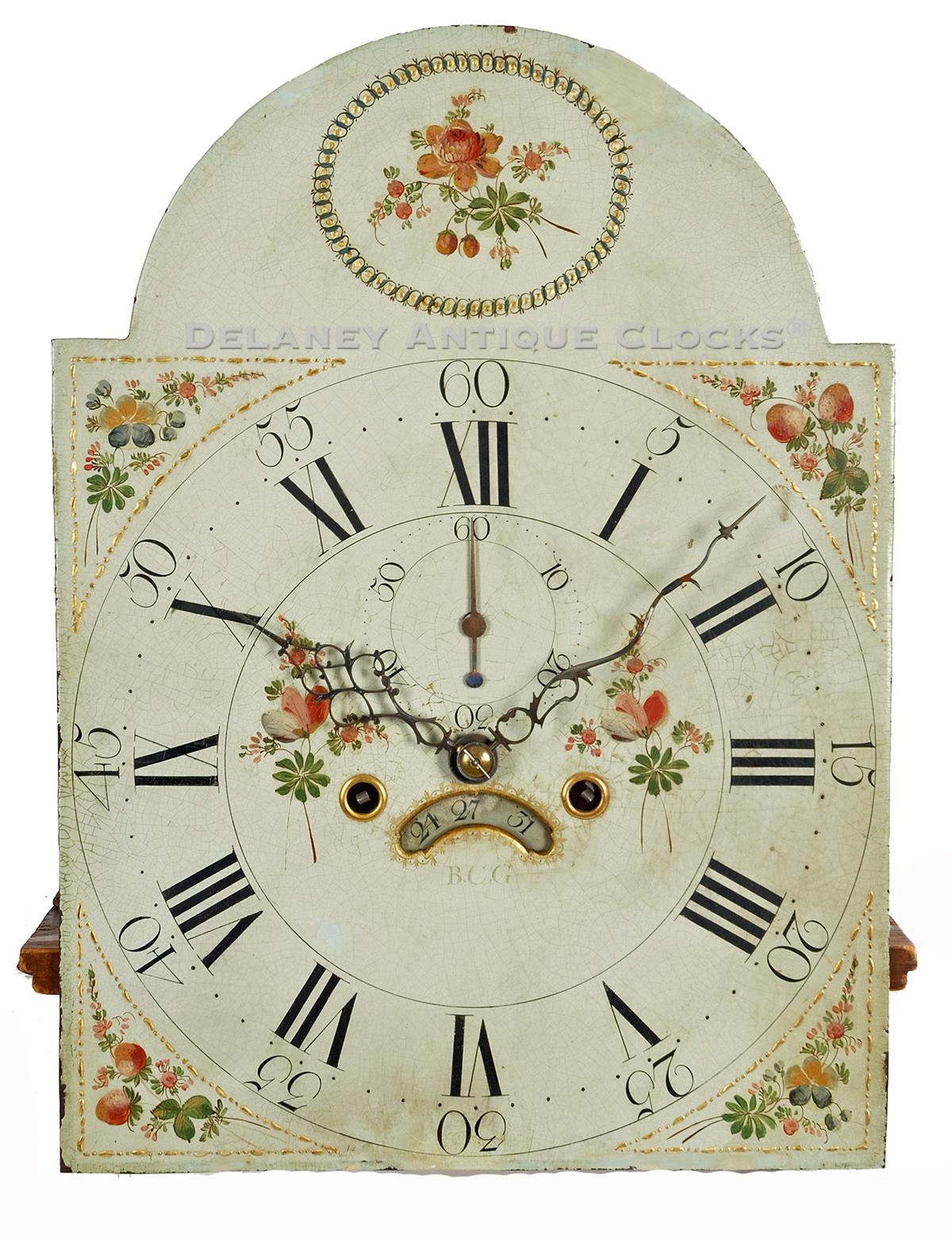 Benjamin Clark Gilman of Exeter, NH. Tall clock dial. 27146 Delaney Antique Clocks.