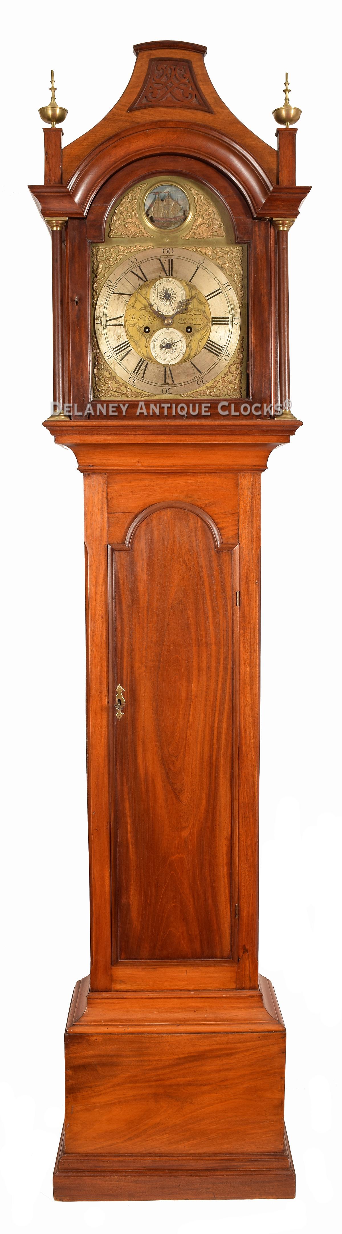 Robert Pope, Boston, Massachusetts. A mahogany cased tall clock with an automated rocking ship dial. AAA7.