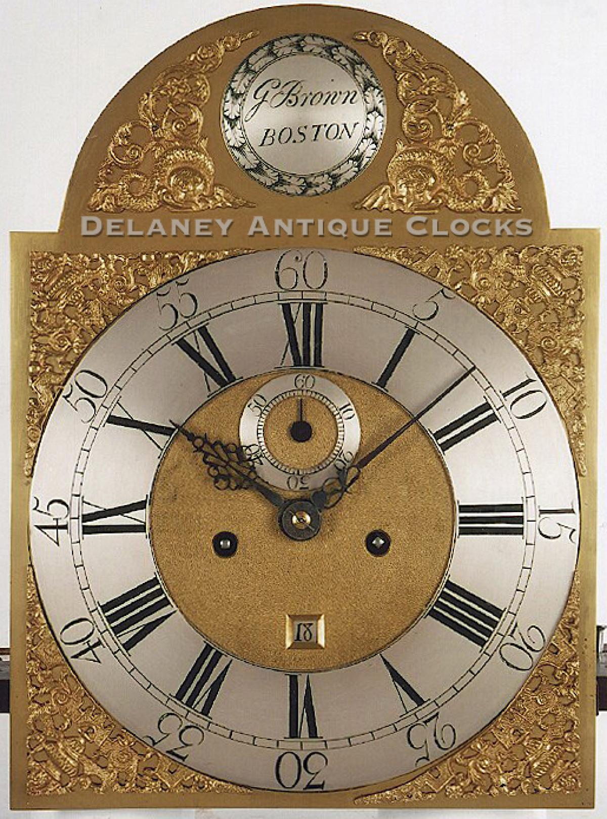 Gawen Brown of Boston, Massachusetts. Tall clock dial. 214034. Delaney Antique Clocks.