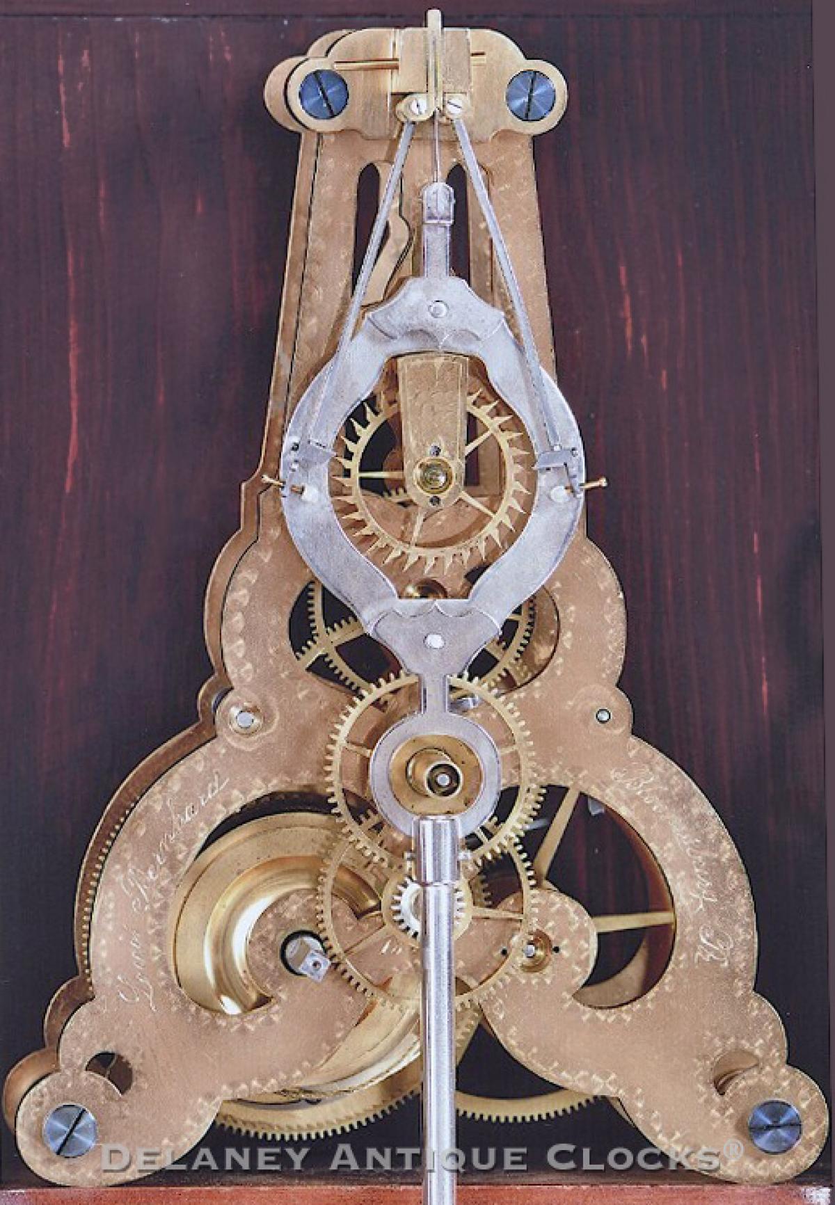 Louis Bernhard. Bloomsburg, PA. 30-day duration wall regulator movement. 219015. Delaney Antique Clocks.