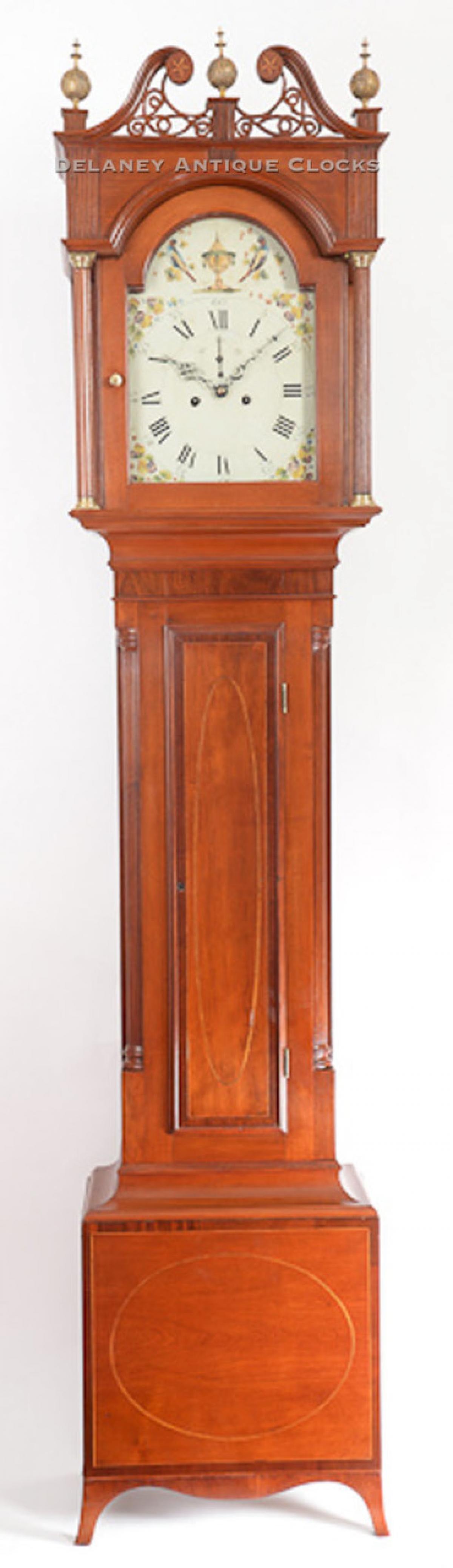 Philander Noble of Westfield, Massachusetts. An inlaid cherry case tall clock. 216039.