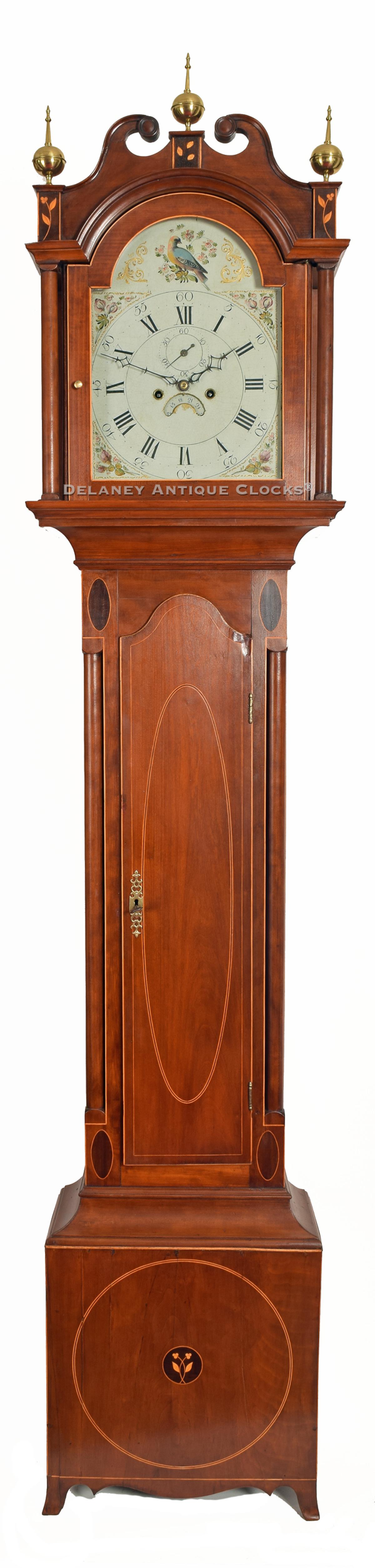 An inlaid cherry case tall clock attributed to the Stillman family of clockmakers working in Westerly, Rhode Island. 218003