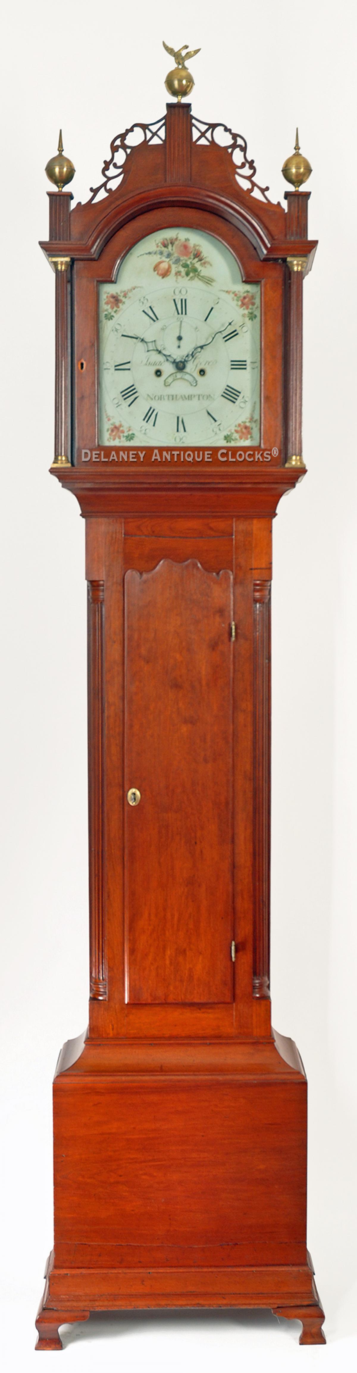 Isaac Gere of Northampton, Massachusetts. A cherry case tall clock. The case attributed to Julius Barnard. TT-140. Delaney Antique Clocks.