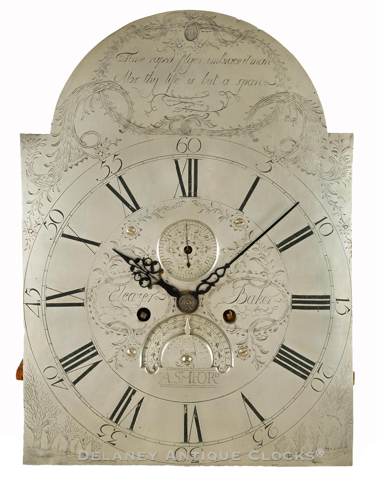 Eleazer Baker of Ashford, Connecticut. An engraved tall clock dial UU107.