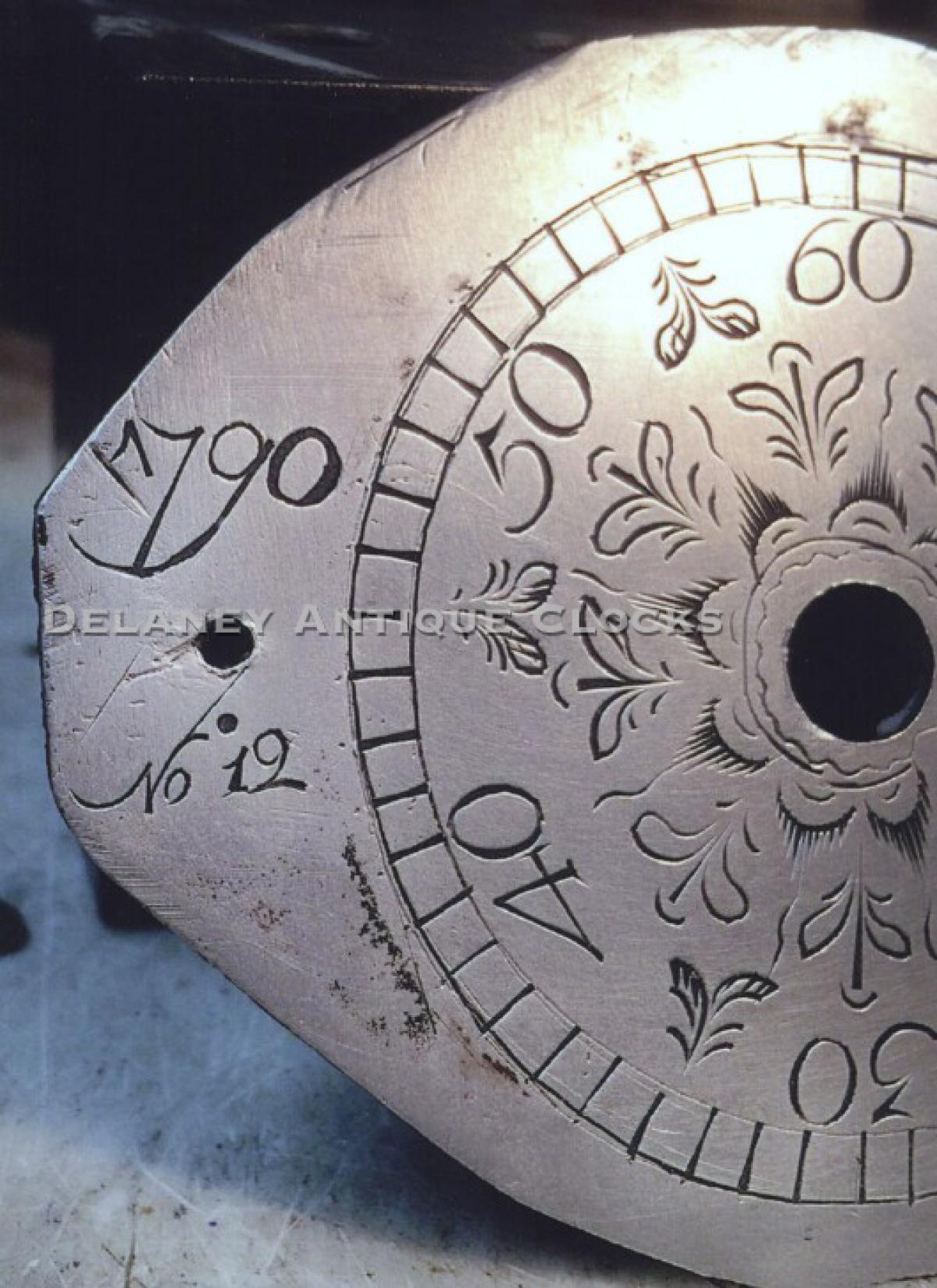 Eleazer Baker of Ashford, Conn. Tall clock dial dated "1790" and numbered "12."  UU107