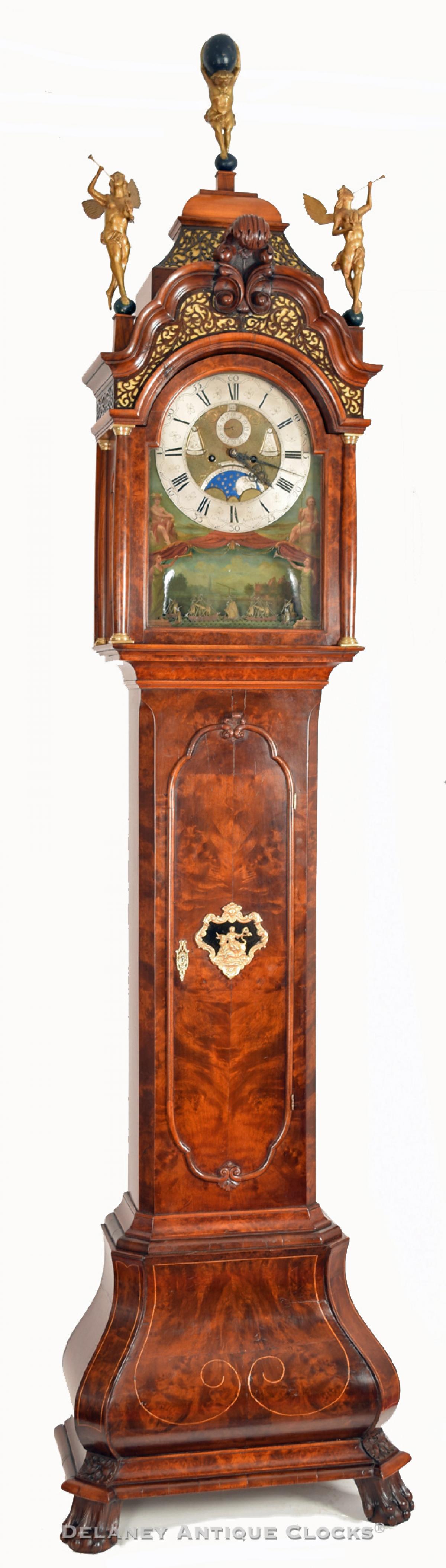 An impressive burl walnut Grandfather clock by "Jan Henkels - Amsterdam."  ZZ-10.