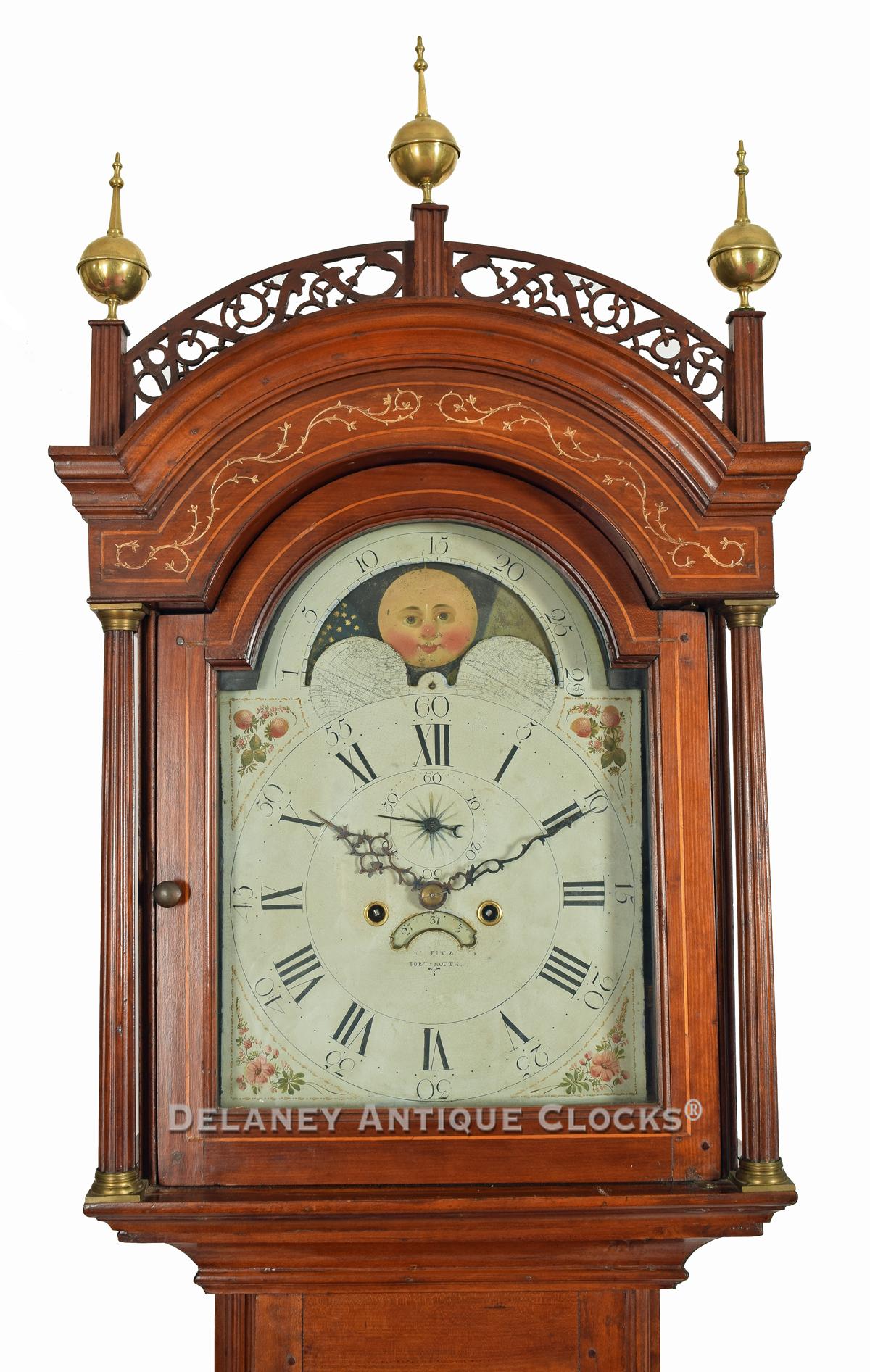 William Fitz. Portsmouth, NH Grandfather clock. ZZ-20. Delaney Antique clocks.