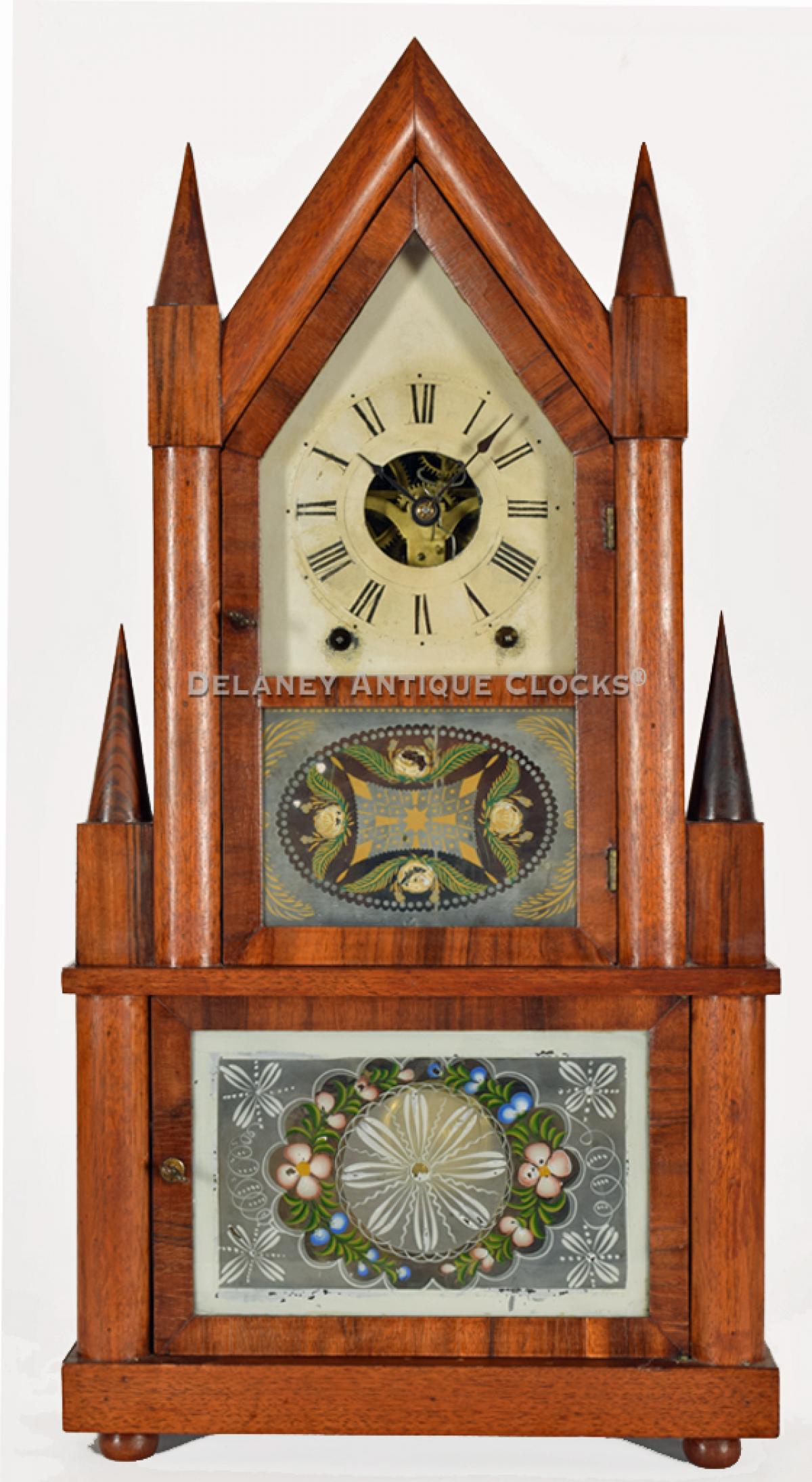 Birge & Fuller 8-day Wagon Spring powered Steeple-on-Steeple Clock. 218129