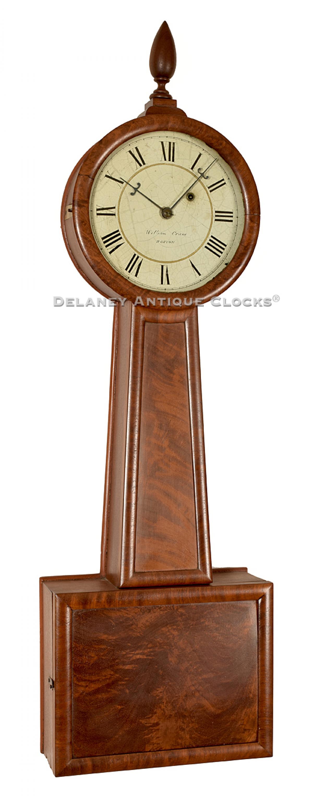 William Crane, Boston, Mass. A Fine mahogany cased banjo clock. 221058. Delaney Antique Clocks.