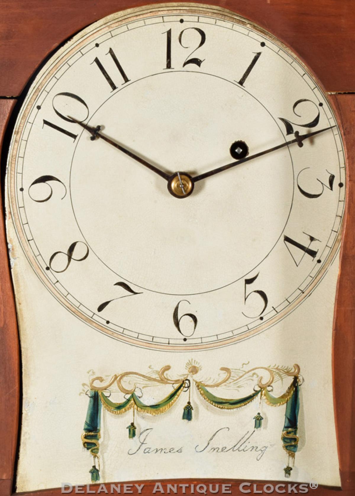 Painted kidney-shaped clock dial signed by James Snelling of Providence, Rhode Island. XXSL-31. Delaney Antique Clocks.