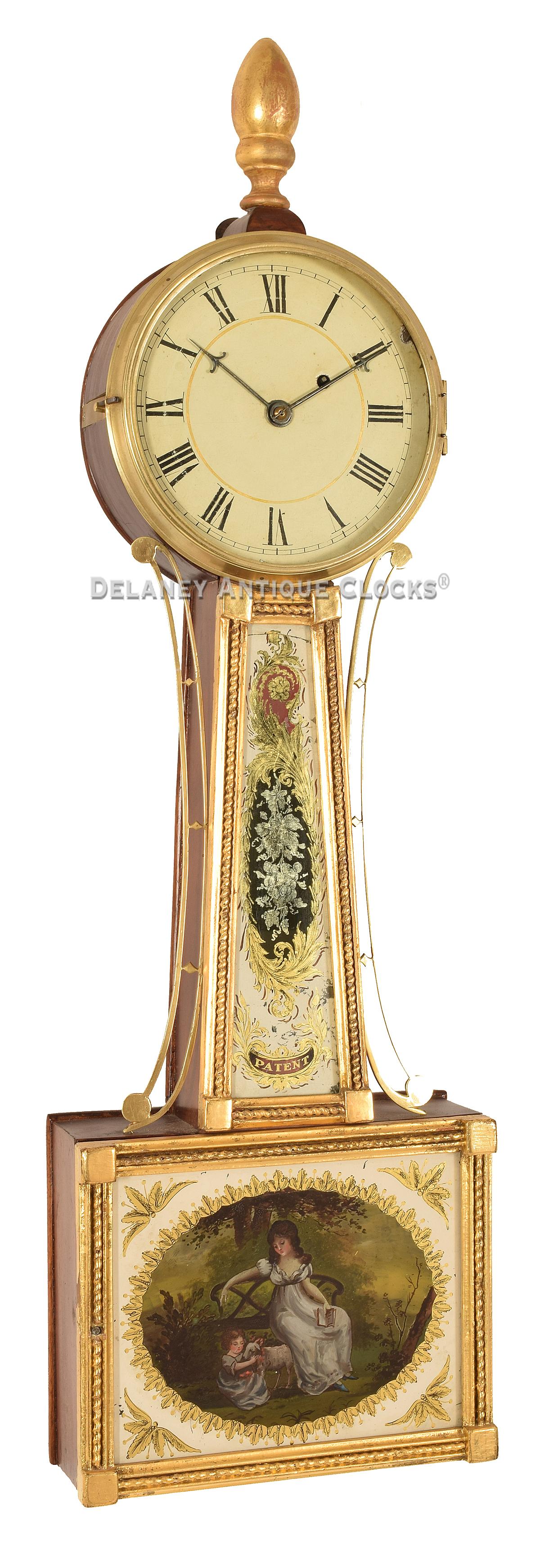 Lemuel Curtis Banjo Clock. Concord, MA. 221208. Delaney Antique Clocks.