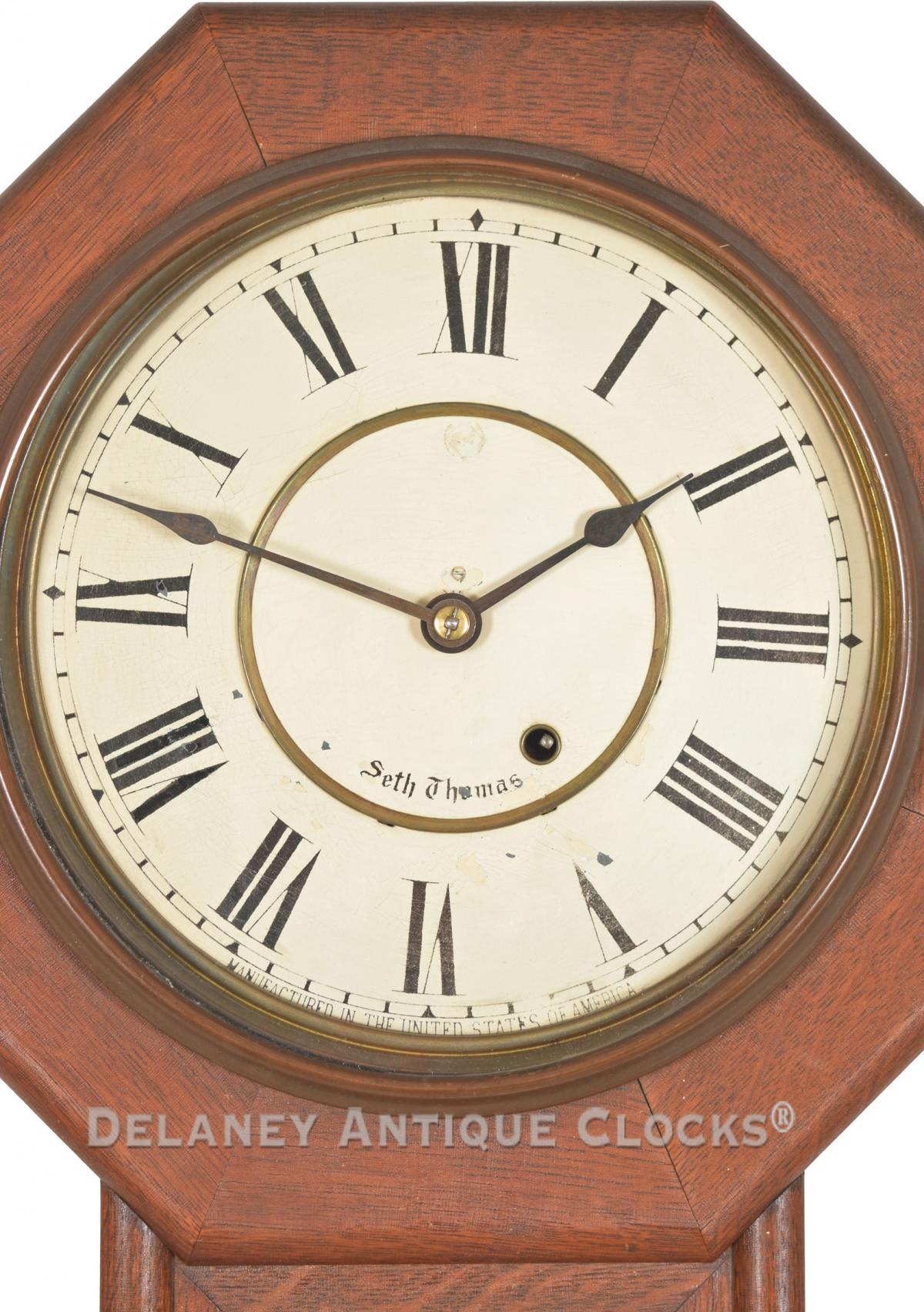 Seth Thomas 10 Inch School clock. 222120. Delaney Antique Clocks.