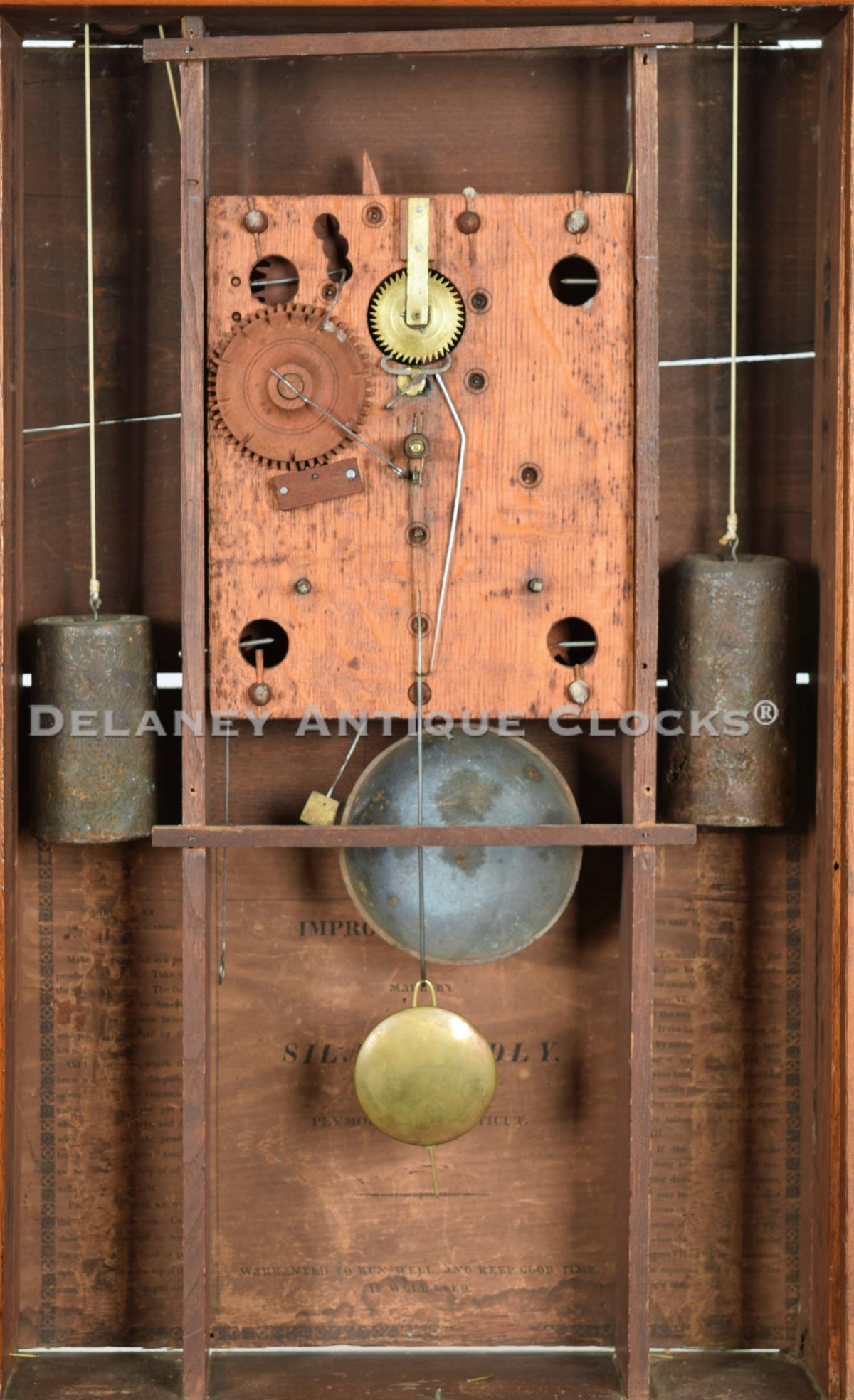 Pillar & Scroll Clock made by Silas Hoadley, Plymouth, CT. 222137. Delaney Antique Clocks.