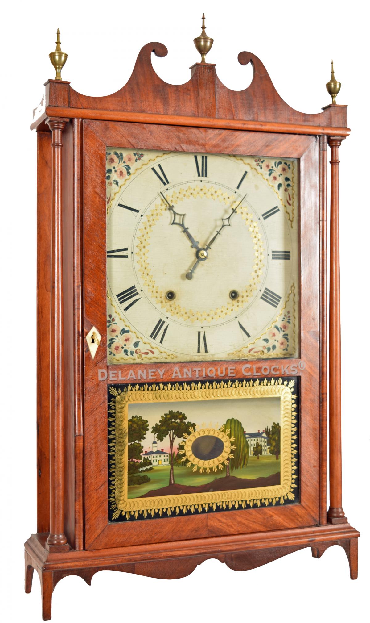 Silas Hoadley, Plymouth, Connecticut. Pillar and Scroll. 222137. Delaney Antique Clocks.