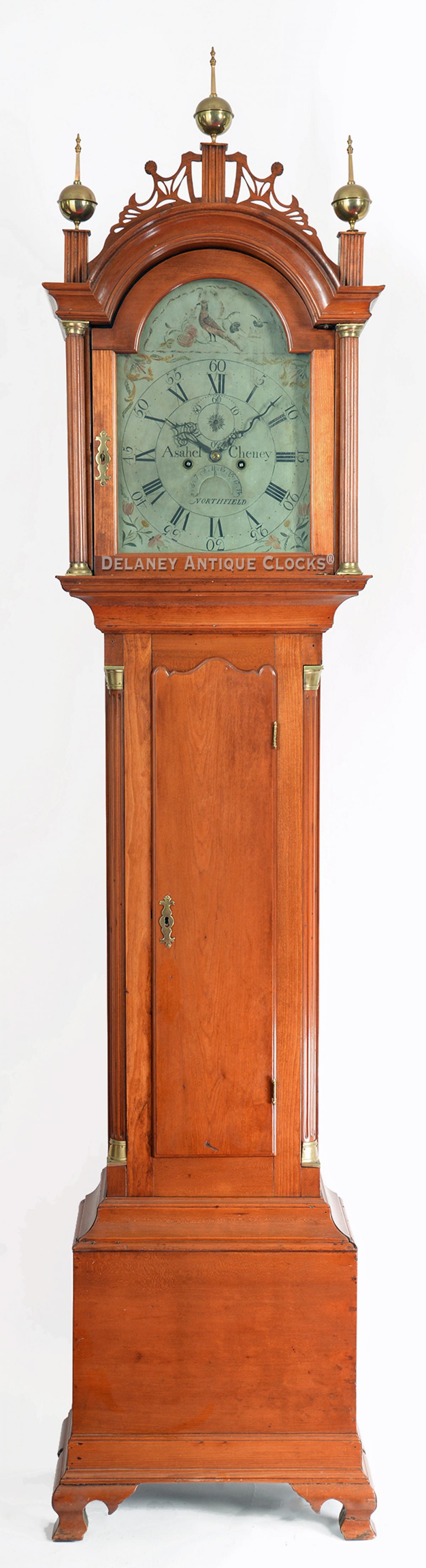 Asahel Cheney, Northfield, MA, Clockmaker. Julius Barnard Cabinetmaker. Cherry case tall clock. DD-160.