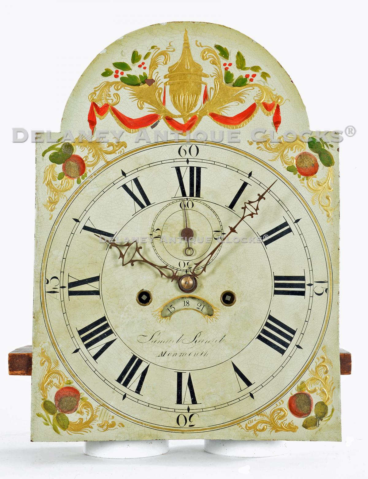 Samuel Ranlet of Monmouth, Maine. Grandfather clock dial. VV-128. Delaney Antique Clocks.