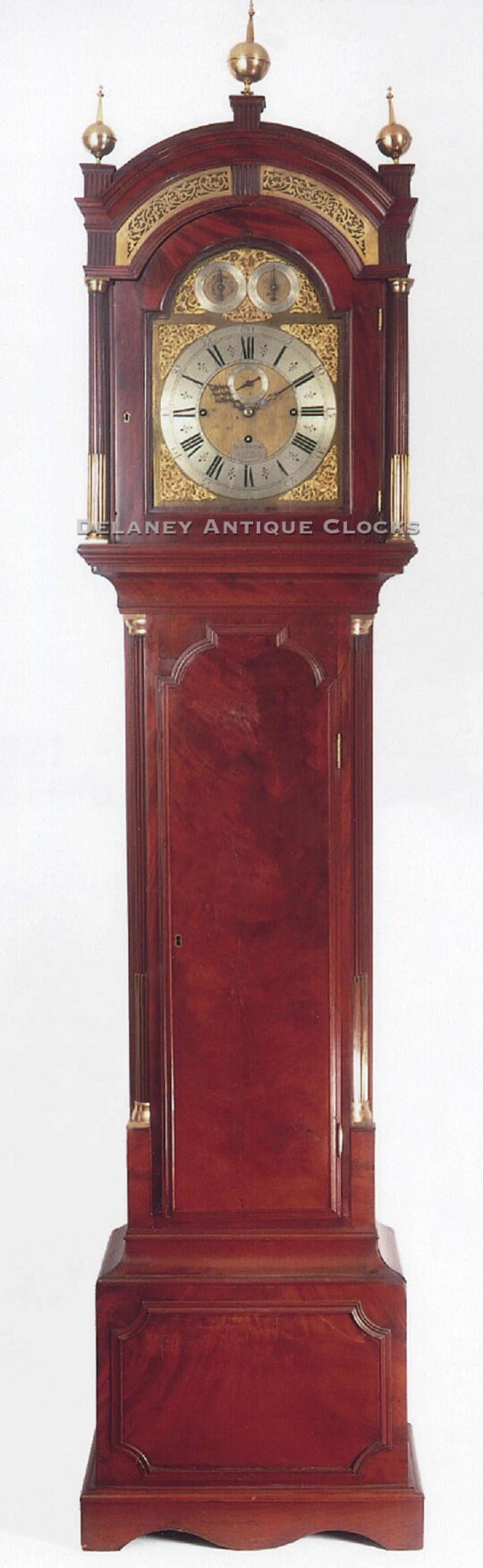 A quarter striking mahogany case tall clock with dial signed Francis Gregg at St. James's London. 214097.