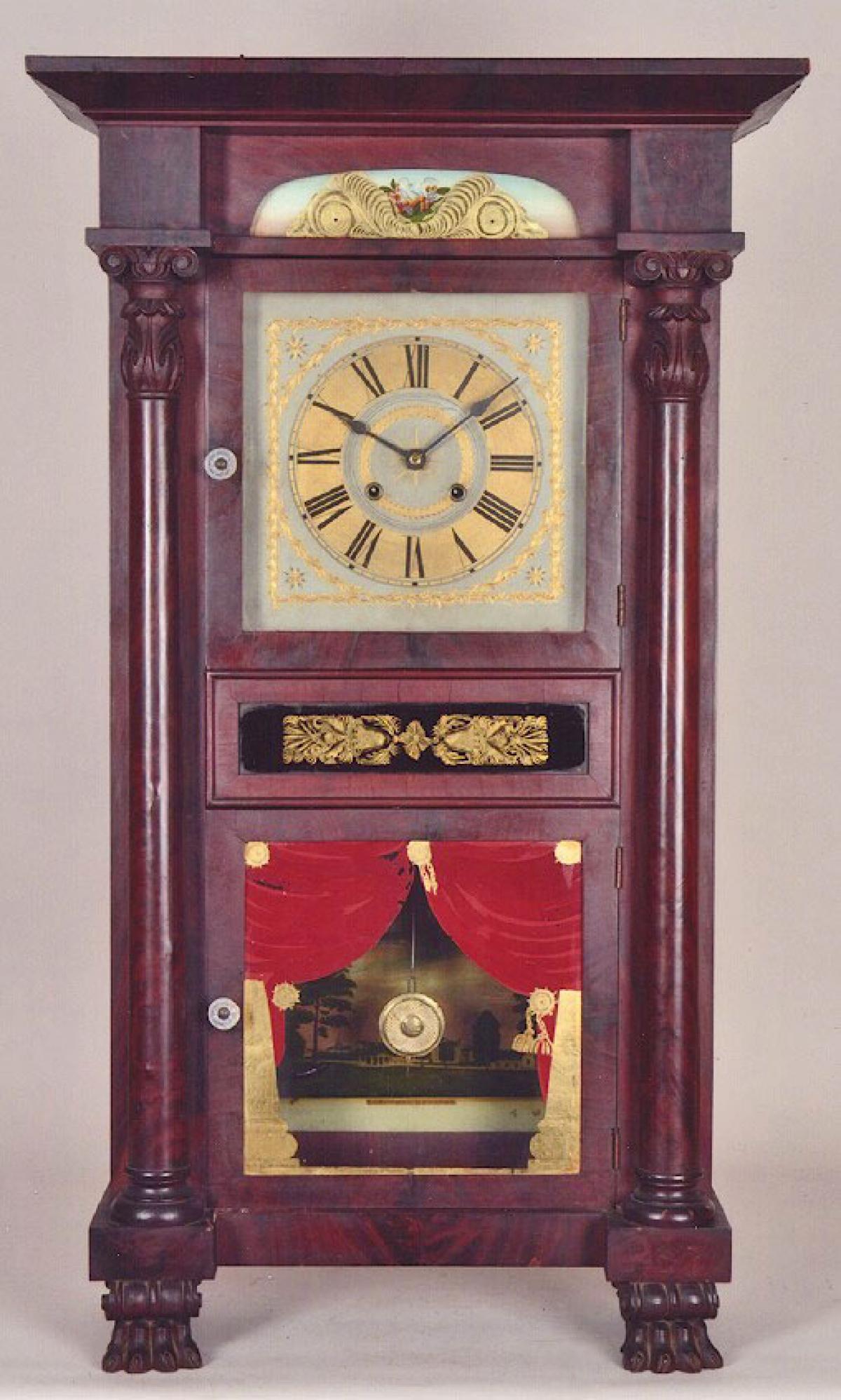 Marshall & Adams of Seneca Falls, New York. An empire case shelf clock. RR-10. Delaney Clocks.