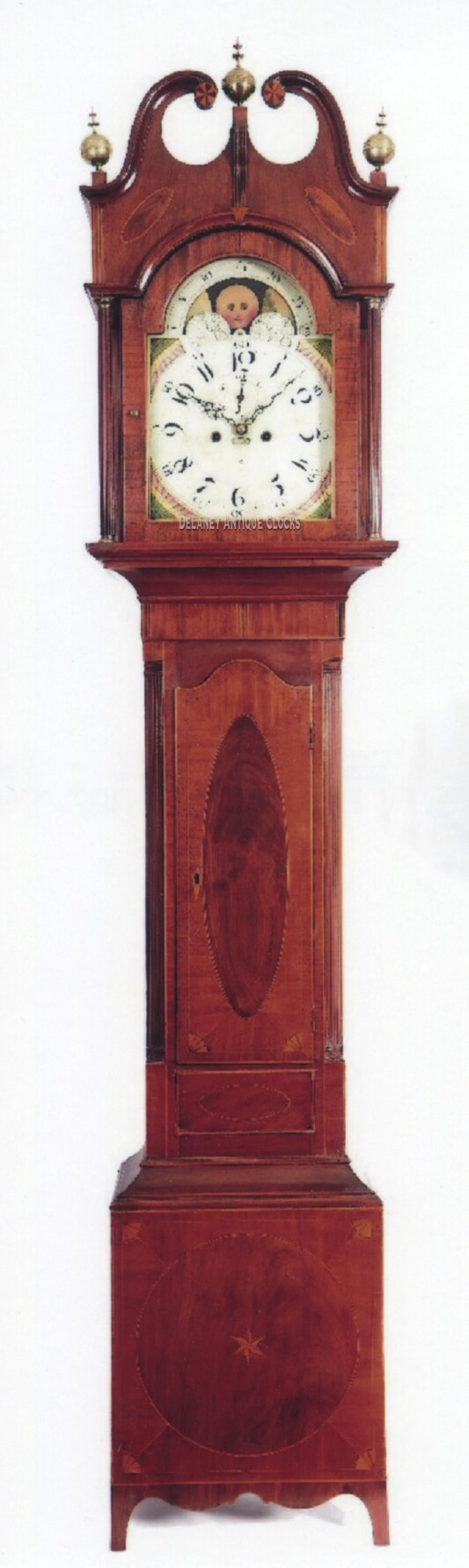 Joakim Hill of Flemington, New Jersey. Signed, dated, and numbered "No. 77." This is a beautifully inlaid case tall clock. 217023.