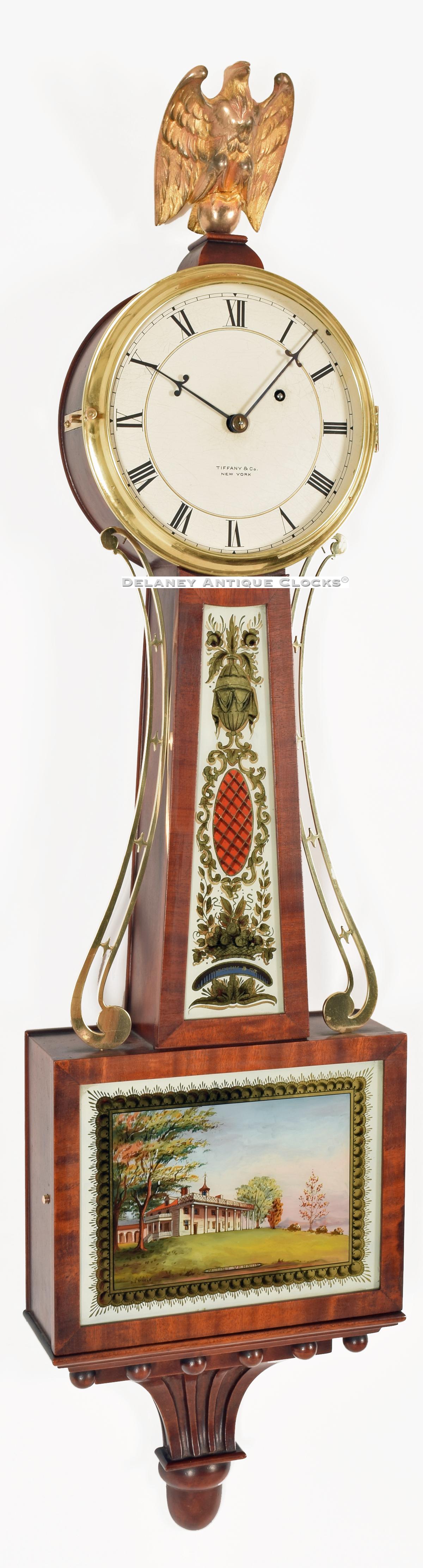 Walter Durfee of Providence, RI. Wall Time Piece or Banjo Clock. Retailed by Tiffany & Co. NY. 219054. Delaney Antique Clocks.