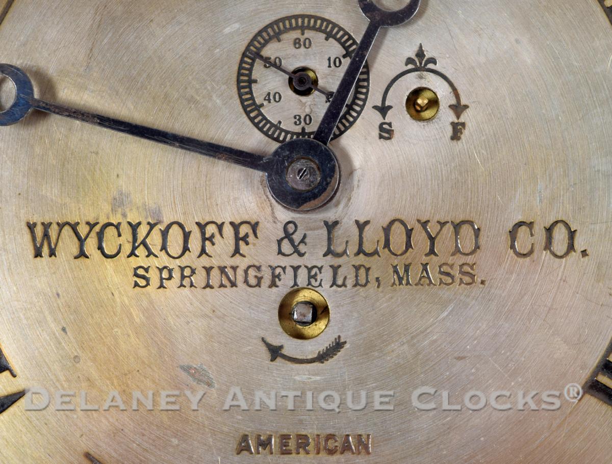 Chelsea Clock. WYCKOFF & LLOYD Co. / SPRINGFIELD, MASS. / AMERICAN. 221011. Delaney Antique Clocks.