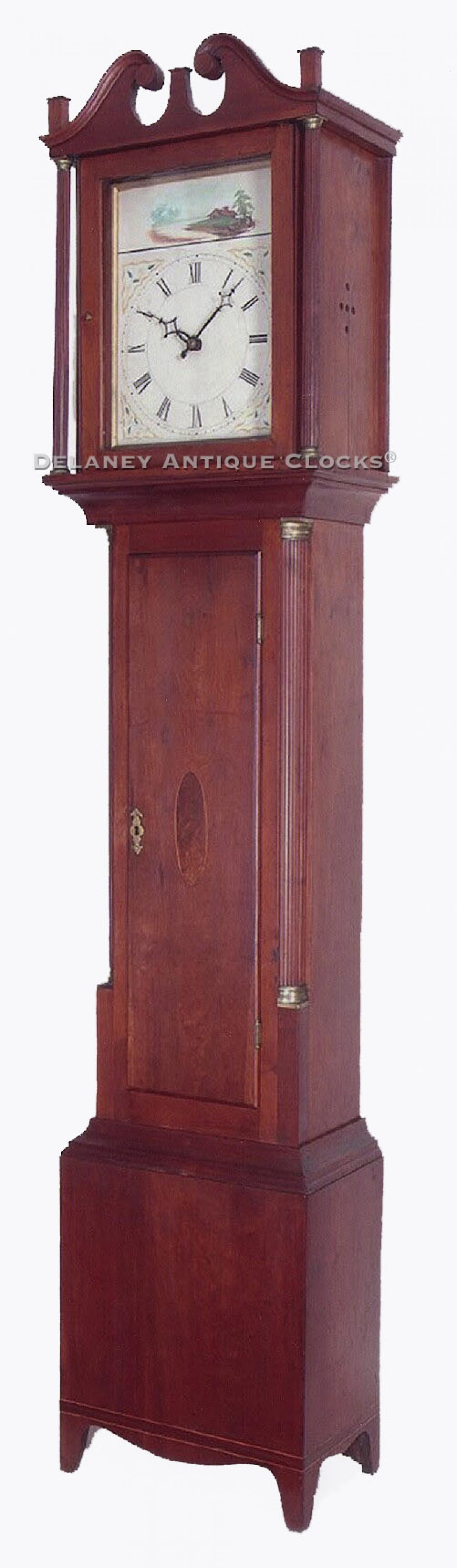 Joseph Ives tall case clock. 8-day wooden geared movement. Bristol, CT Grandfather clock. 23145. Delaney Antique Clocks.