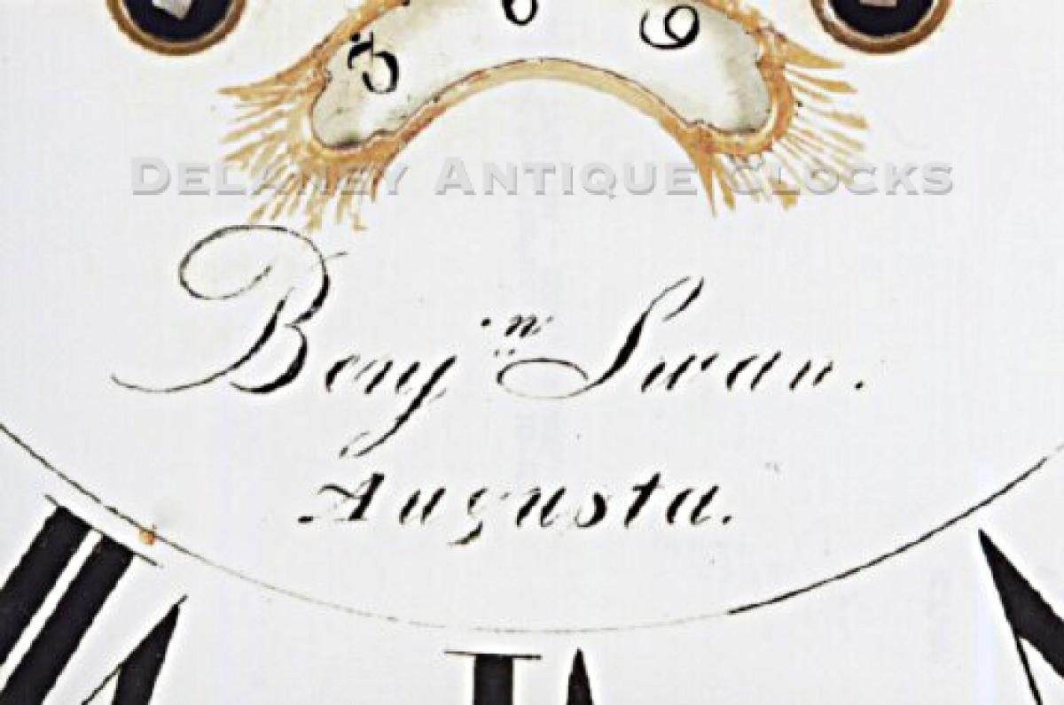 Benjamin Swan of Augusta, Maine. Tall clock dial. UU-27. Delaney Antique Clocks.