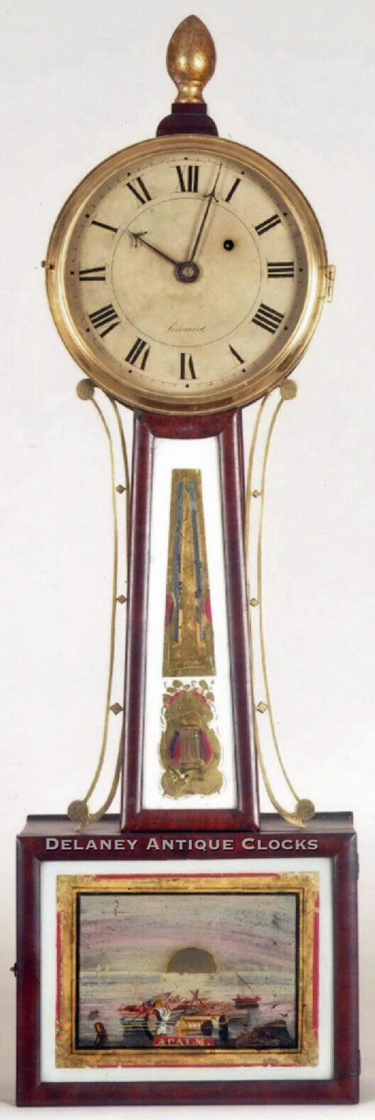 Joshua Seward of Boston, Massachusetts. A fine wall timepiece or banjo clock. 215026. Delaney Antique Clocks.