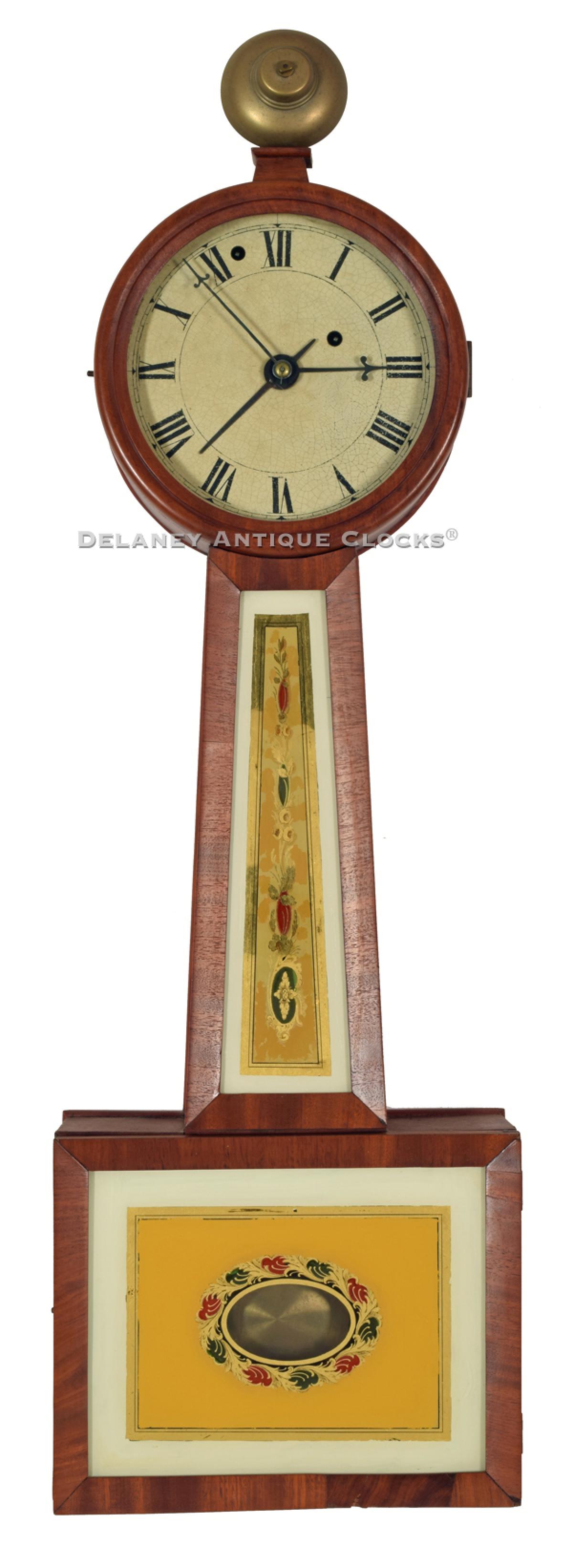 An unsigned weight-driven Massachusetts Timepiece of Boston origin and features an Alarm. 221059. Delaney Clocks