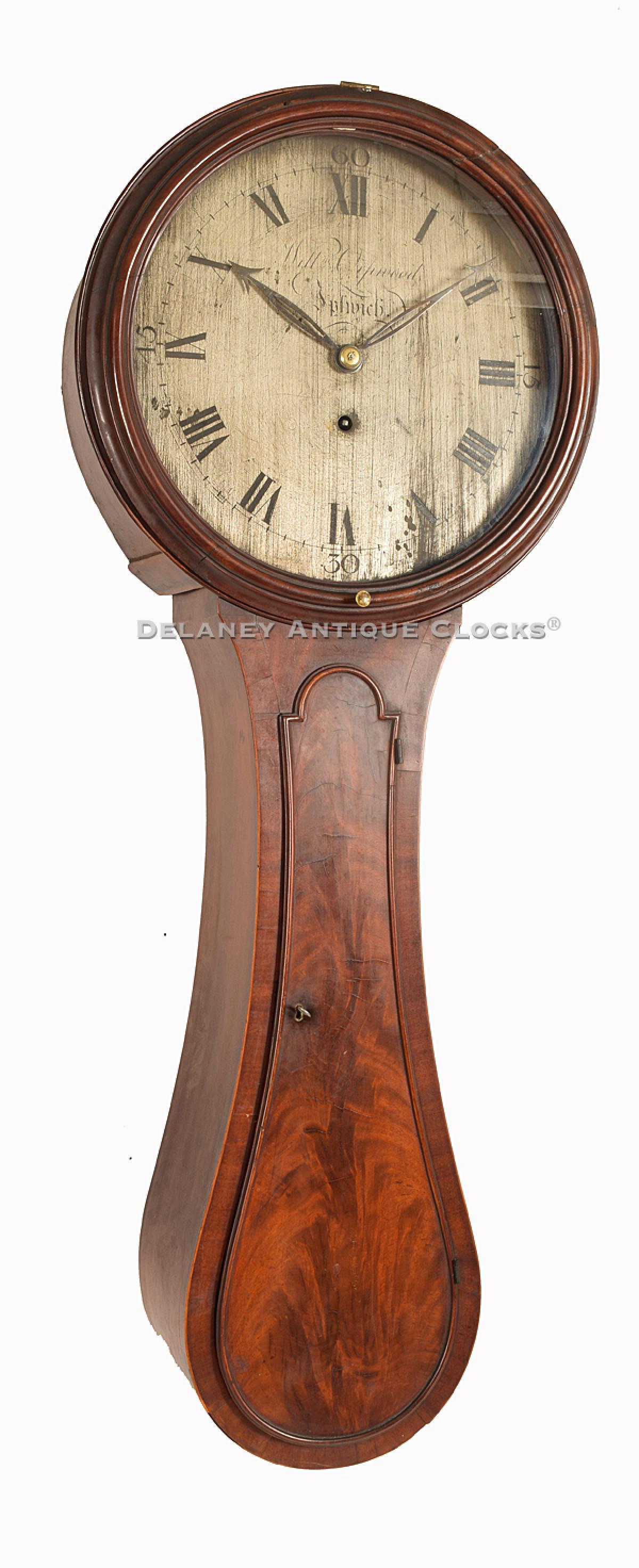 William Orpwood wall clock. Ipswich, England. 221151. Delaney Antique Clocks.