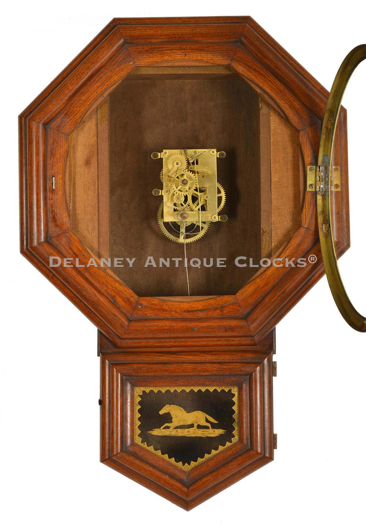 E N Welch clock. 222149. Delaney Antique Clocks.