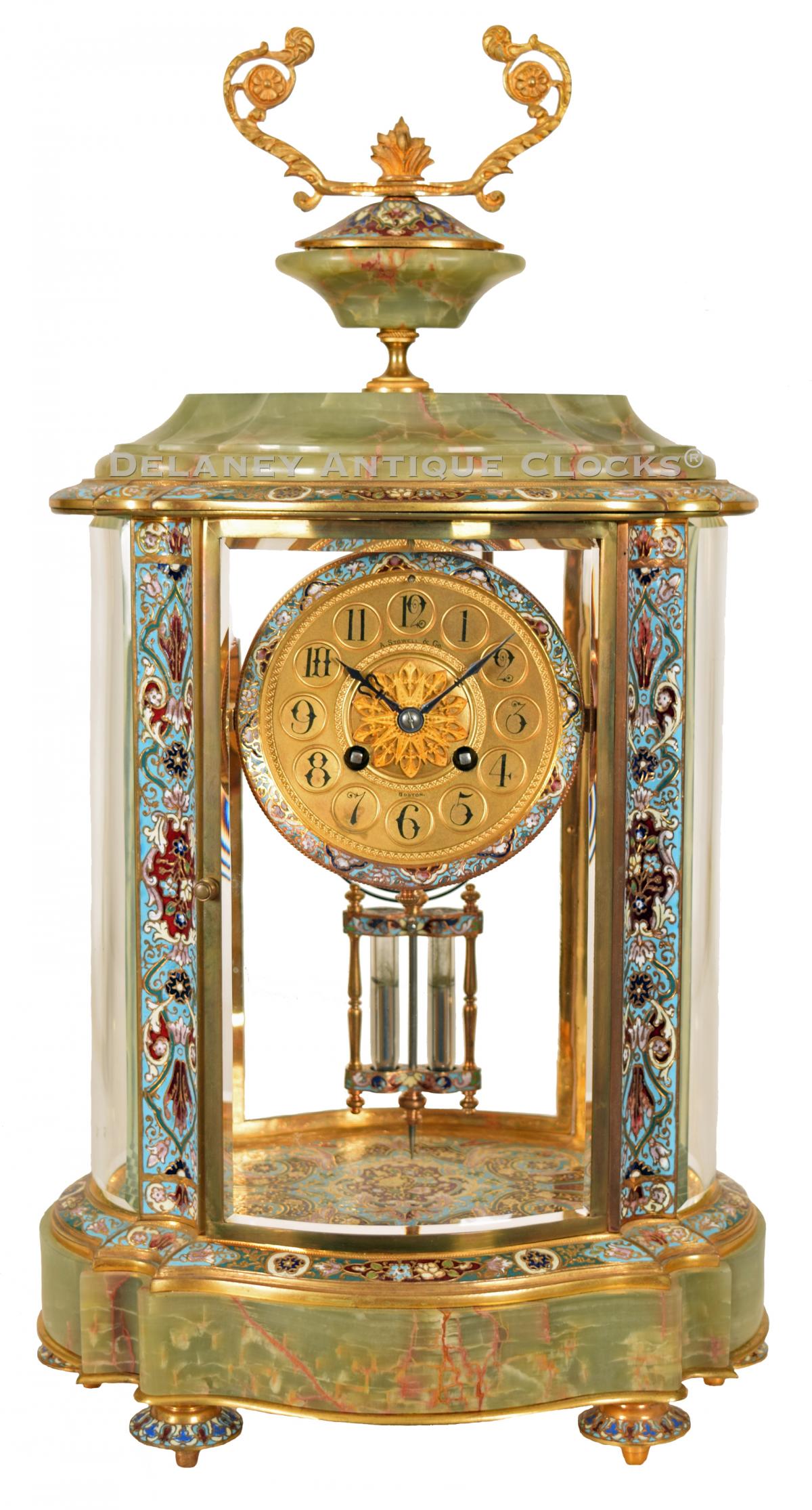 An unusual French Crystal Regulator inlaid with champleve. A. Stowell & Co. Boston. CCC-10. Delaney Antique Clocks.