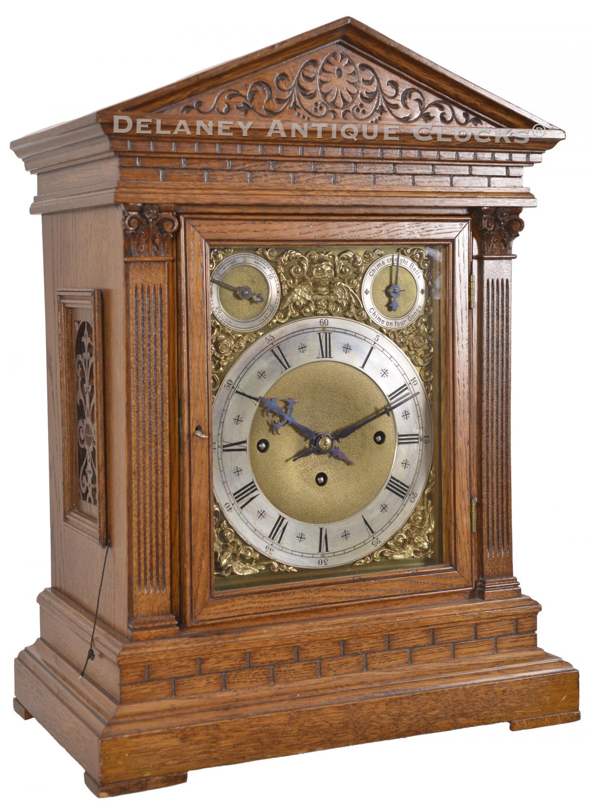 A Bracket Clock with quarter striking movement. Bells and Gongs. 223014. Delaney Antique Clocks.