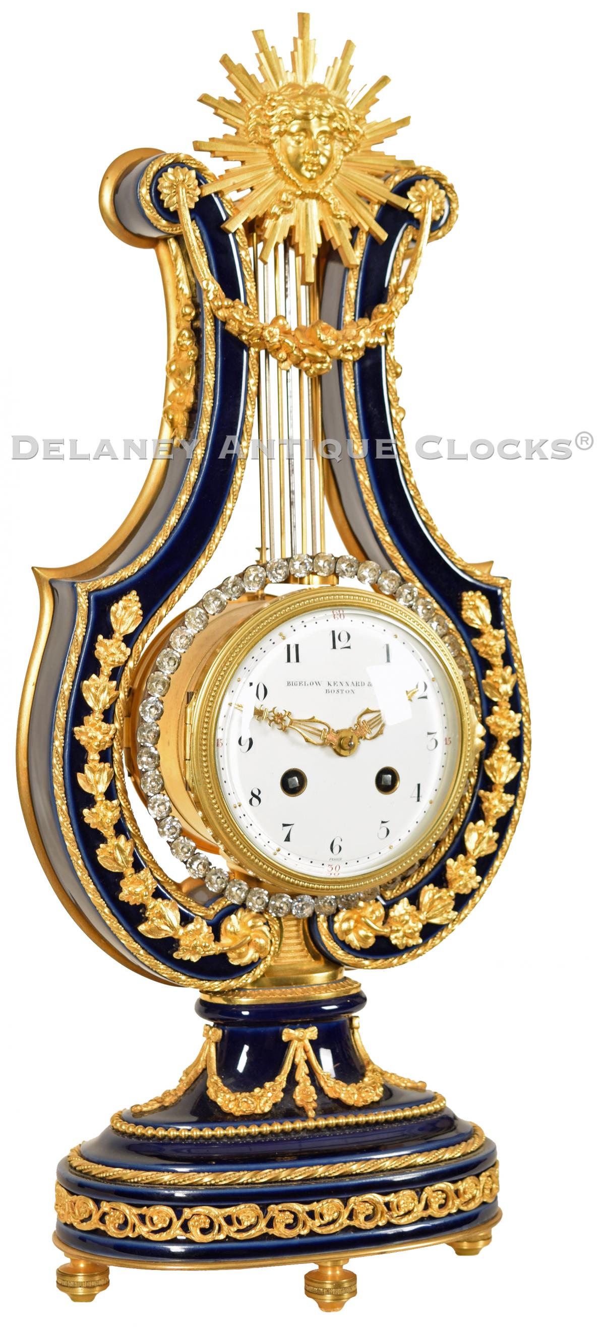 A Louis XVI Style French Lyre Clock. CCC-9. Delaney Antique Clocks.