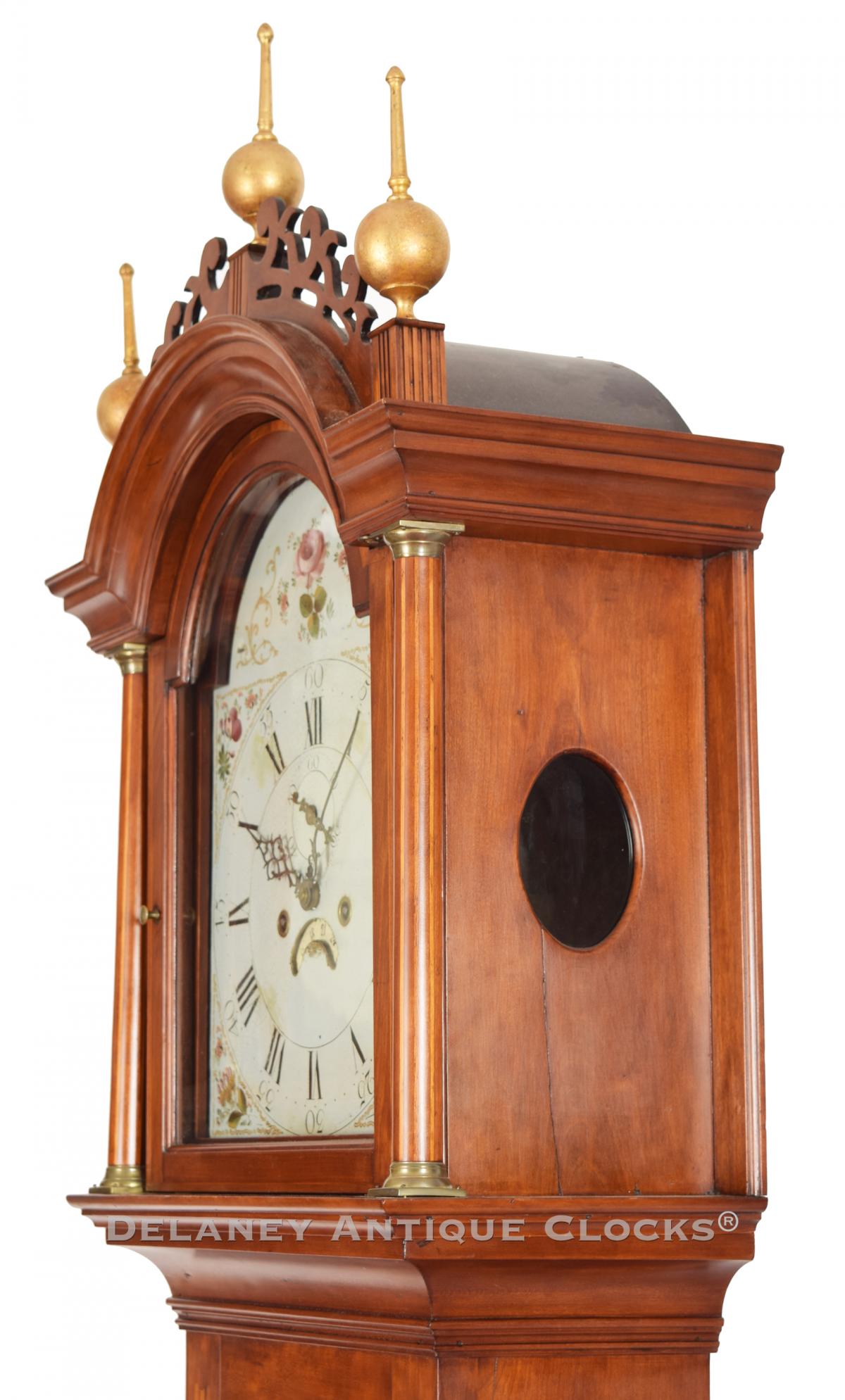 Attributed to the Sturbridge, MA cabinetmaker Oliver Wight. Grandfather clock. 222148. Delaney Antique Clocks.