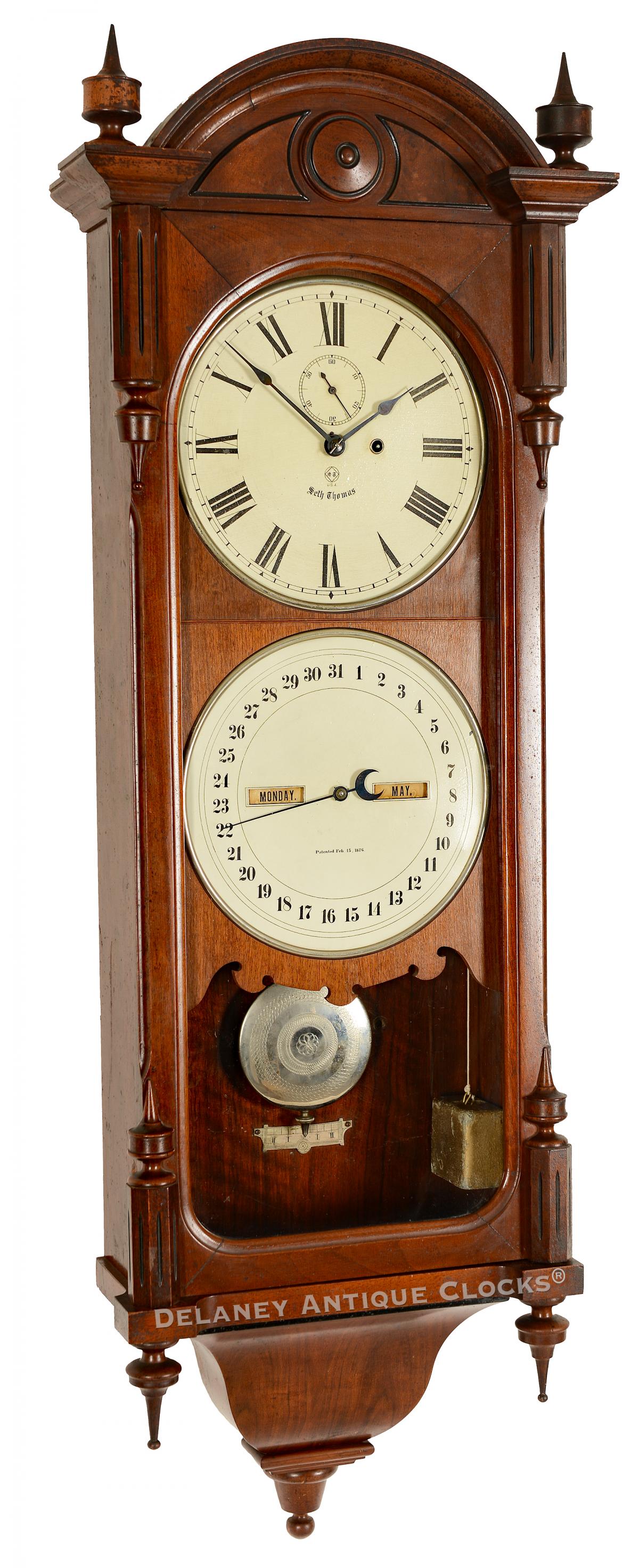  ST Calendar No. 10. A double dial wall clock. 223046. Delaney Antique Clocks.