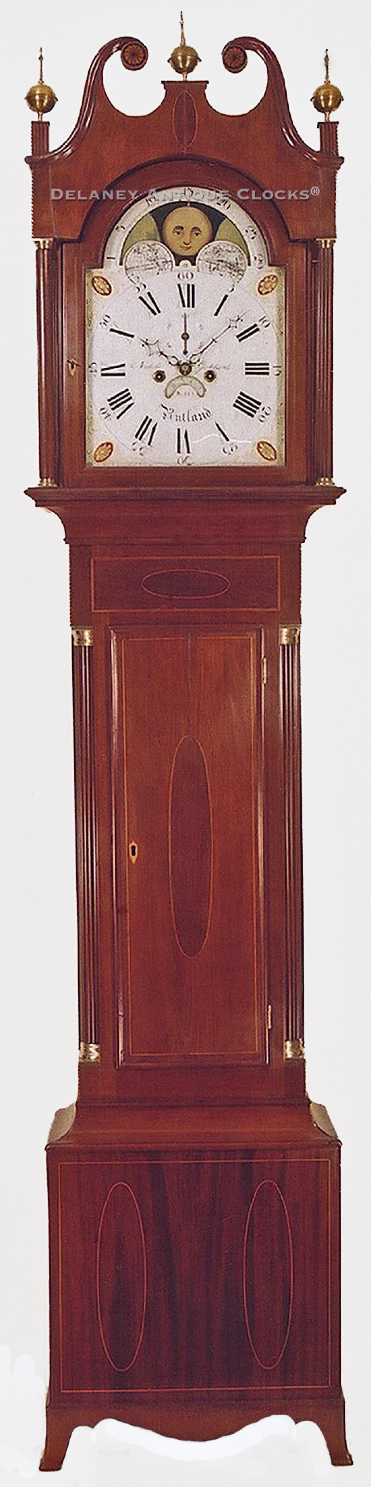 Nichols Goddard of Rutland, Vermont. An inlaid mahogany cased tall clock No. 125. LL-184. Delaney Antique Clocks.