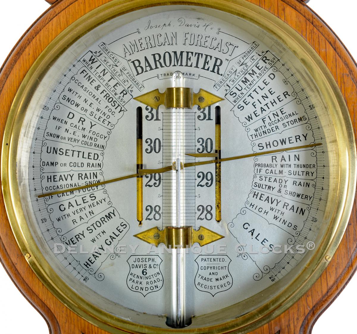 American Forecaster Barometer made by Joseph, Davis & Co. Face plate. 223048. Delaney Antique Clocks.