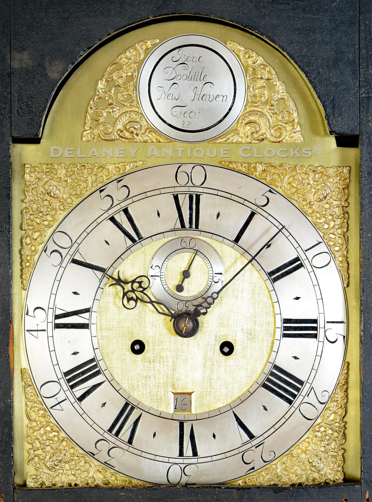 Isaac Doolittle New Haven, Conn. Tall clock dial. AAA-31. Delaney Antique Clocks.