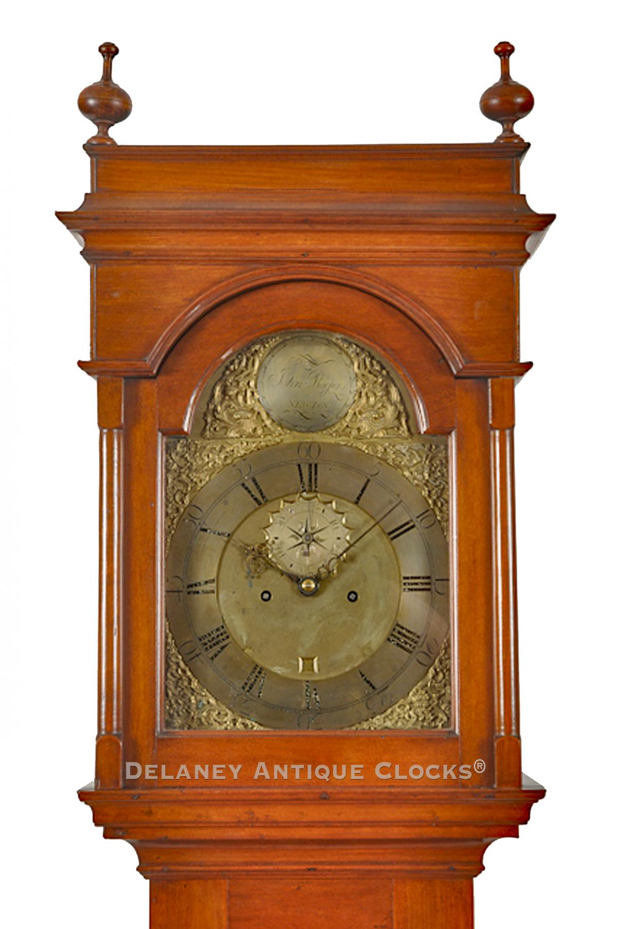 John Rogers of Newton, Mass. Tall case clock. SS-125. Delaney antique Clocks.