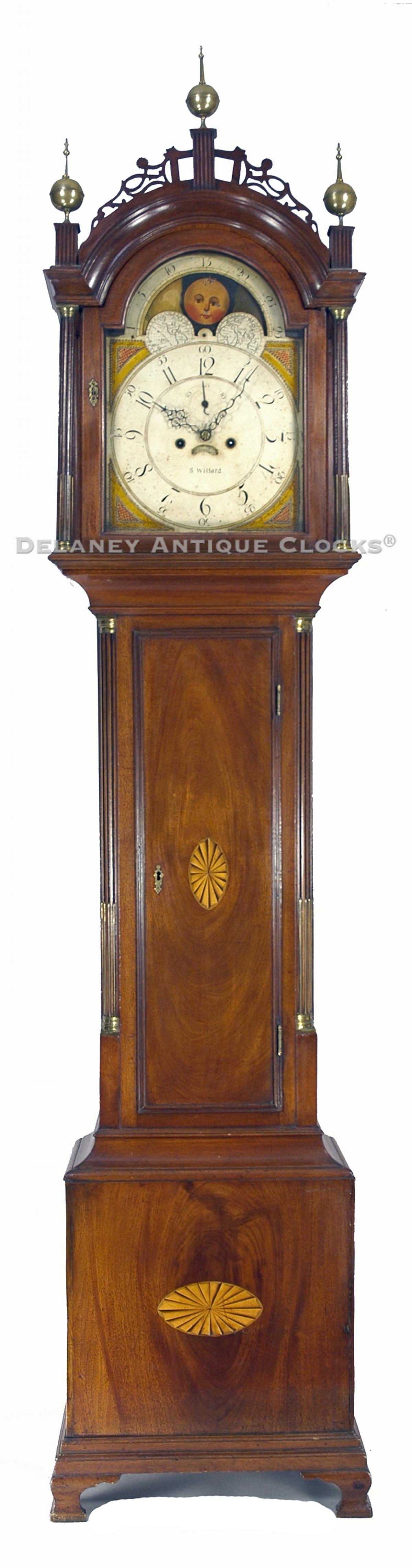 Simon Willard of Roxbury, Massachusetts. This is a handsome, inlaid mahogany case tall clock. CCC-15.