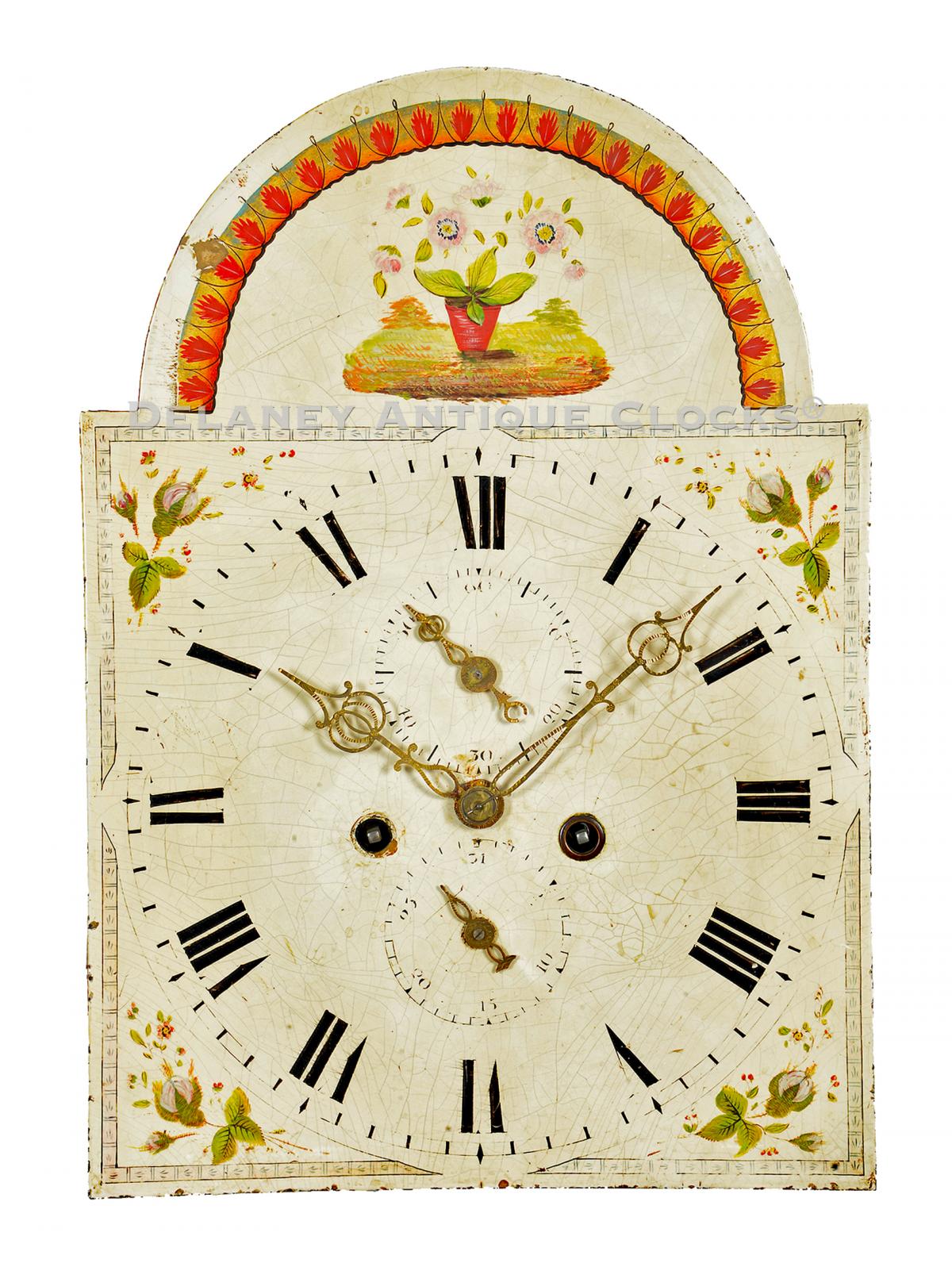 Tall clock dial English origin. TT-174. Delaney Antique Clocks.